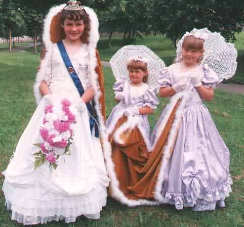 Provincial Queen Karen Barlow (12) with her retinue Rachel Barlow (9) and Charlene Barlow (5) 1994