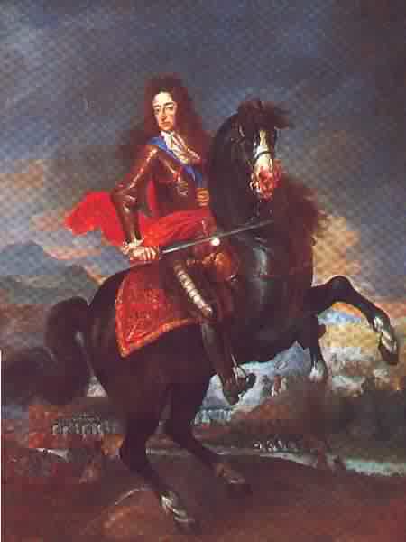King William III on black horse.